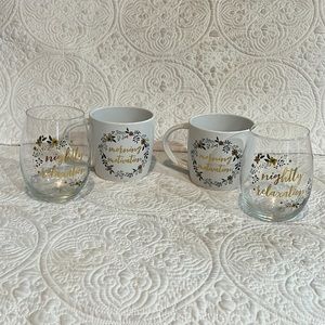 Melwood by TMD Retail mugs and‎ stemless wine glasses, NWOT